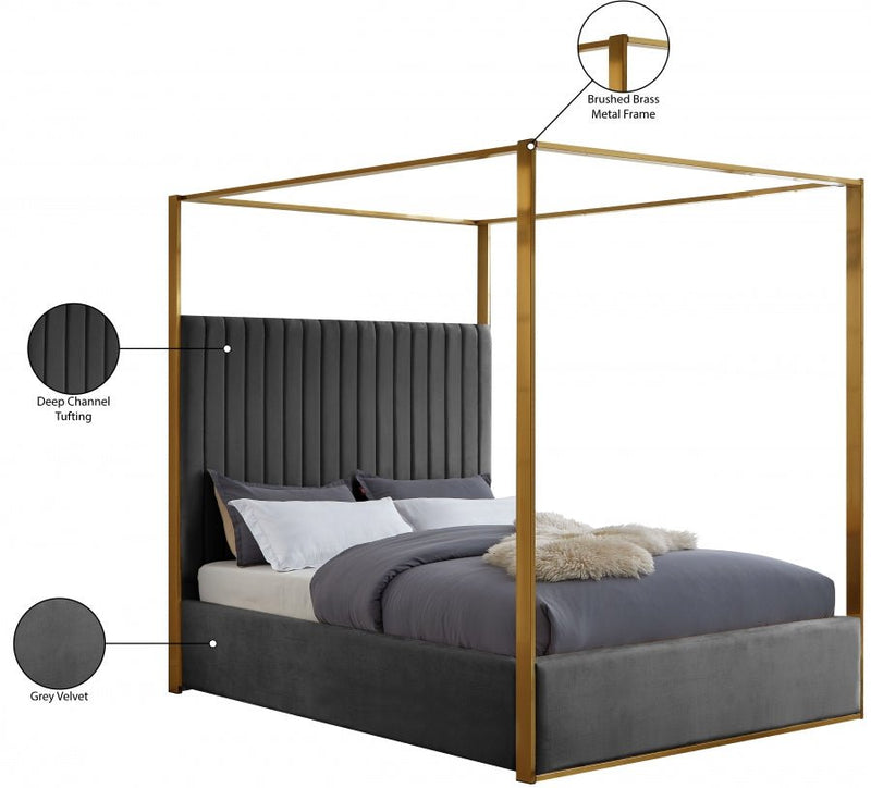 Jones Velvet King Bed Grey - Gate FurnitureKing Bed