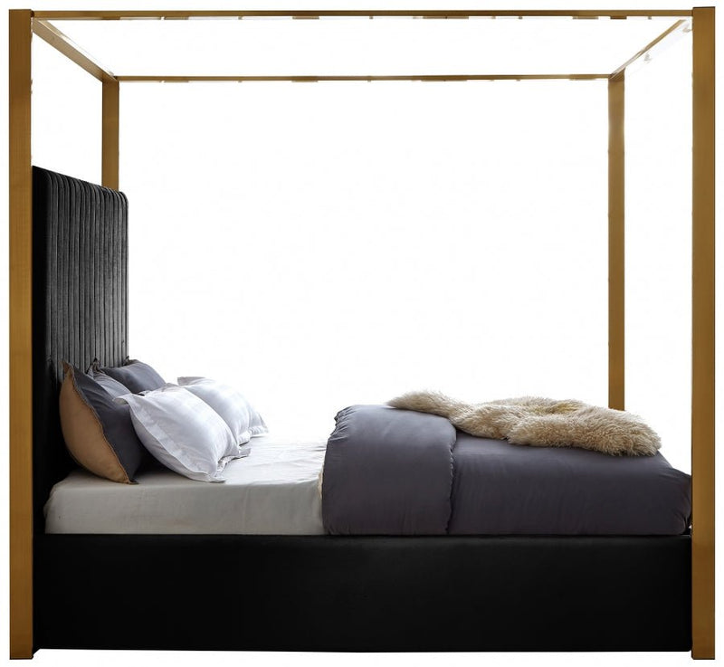 Jones Velvet Queen Bed Black - Gate FurnitureQueen Bed