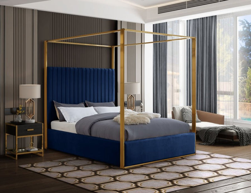 Jones Velvet Queen Bed Blue - Gate FurnitureQueen Bed