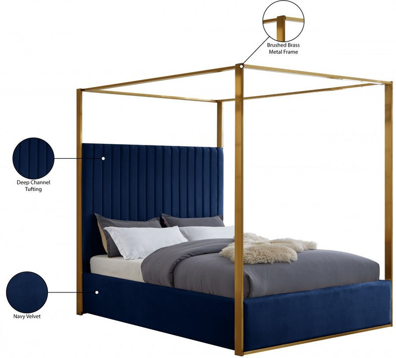 Jones Velvet Queen Bed Blue - Gate FurnitureQueen Bed