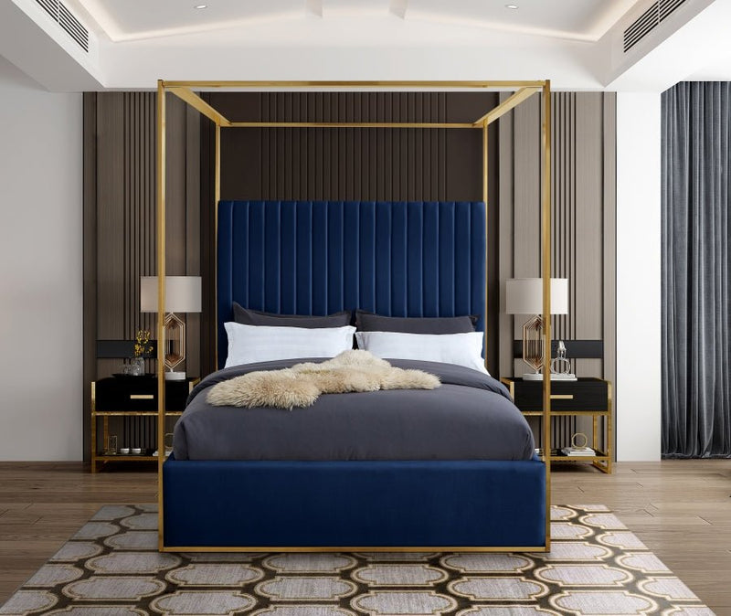 Jones Velvet Queen Bed Blue - Gate FurnitureQueen Bed