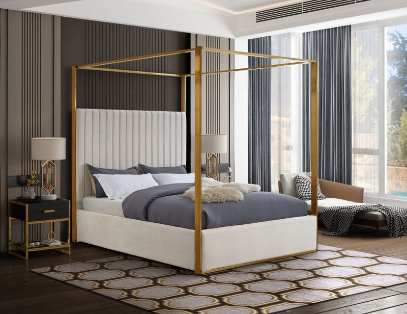Jones Velvet Queen Bed Cream - Gate FurnitureQueen Bed