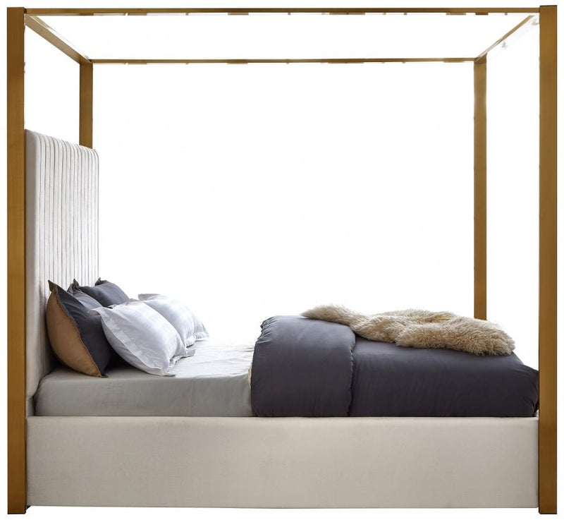 Jones Velvet Queen Bed Cream - Gate FurnitureQueen Bed