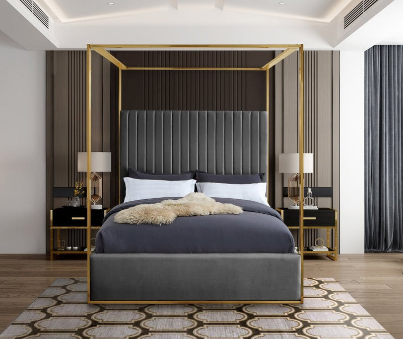Jones Velvet Queen Bed Grey - Gate FurnitureQueen Bed