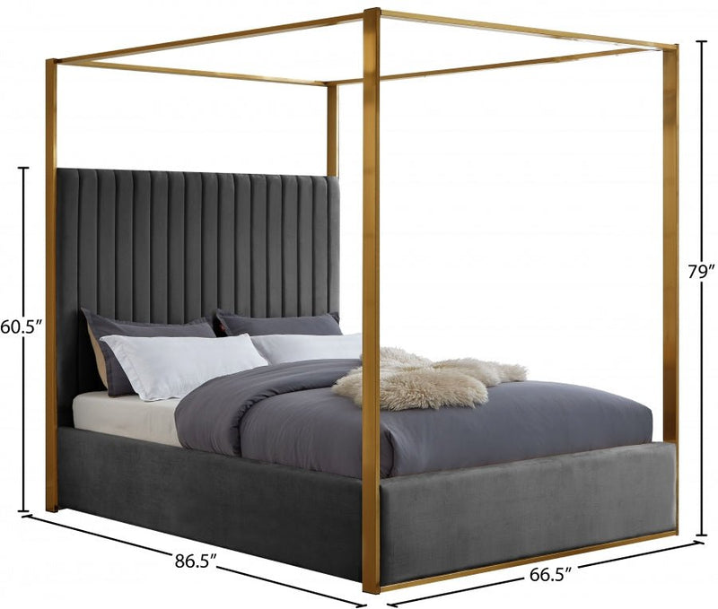 Jones Velvet Queen Bed Grey - Gate FurnitureQueen Bed