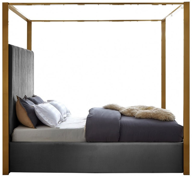 Jones Velvet Queen Bed Grey - Gate FurnitureQueen Bed