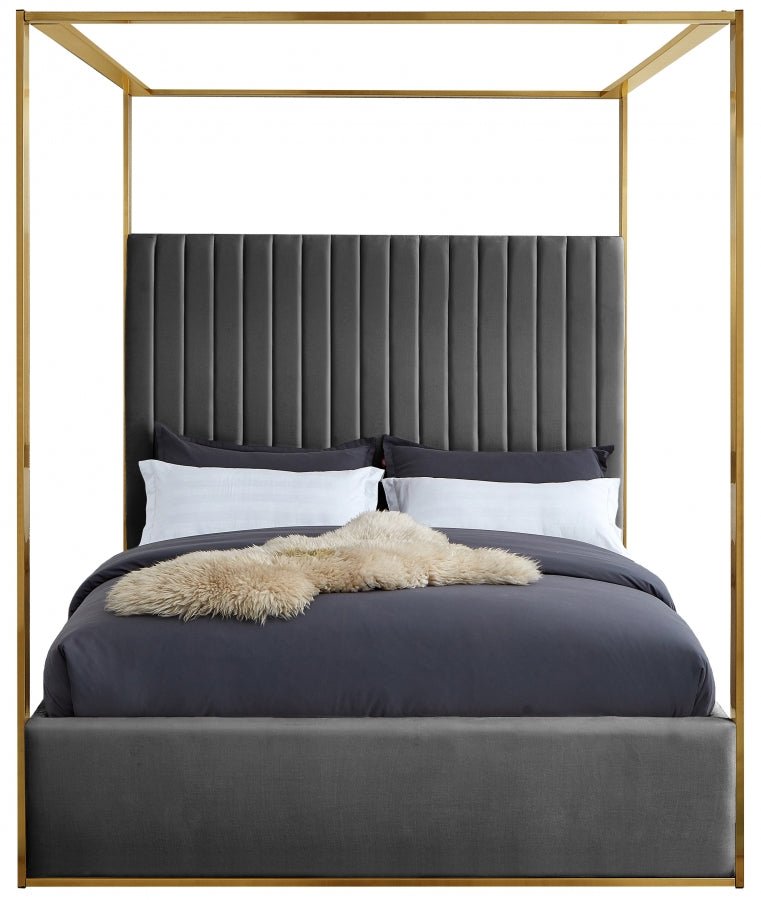 Jones Velvet Queen Bed Grey - Gate FurnitureQueen Bed