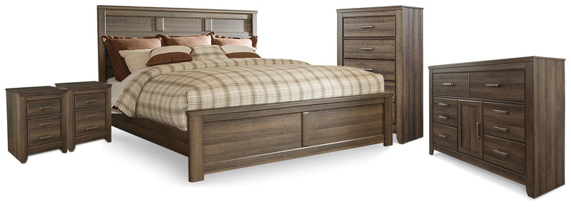 Juararo Dark Brown King Panel Bed, Dresser, Chest and 2 Nightstands - B251B39