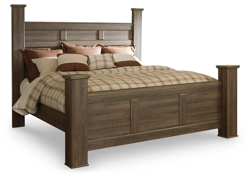 Juararo Dark Brown King Poster Bed, Chest and 2 Nightstands - B251B33
