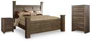 Juararo Dark Brown King Poster Bed, Chest and Nightstand - B251B34