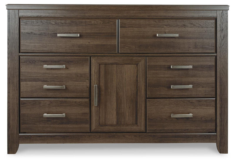 Juararo Dark Brown King Poster Bed, Dresser, Chest and Nightstand - B251B35