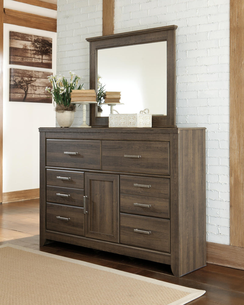 Juararo Dark Brown Queen Poster Bed, 2 Dressers, Mirror and 2 Nightstands - B251B41