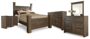 Juararo Dark Brown Queen Poster Bed, 2 Dressers, Mirror and 2 Nightstands - B251B41