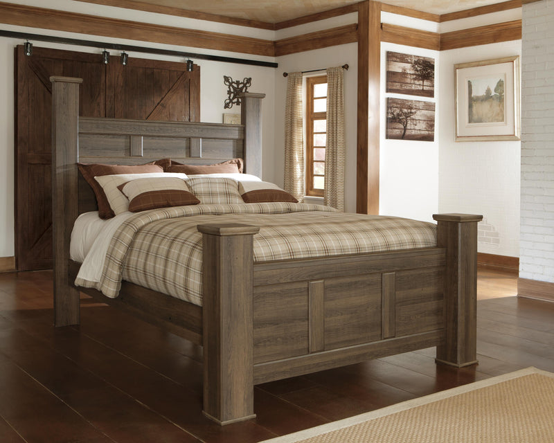 Juararo Dark Brown Queen Poster Bed and 2 Chests - B251B29