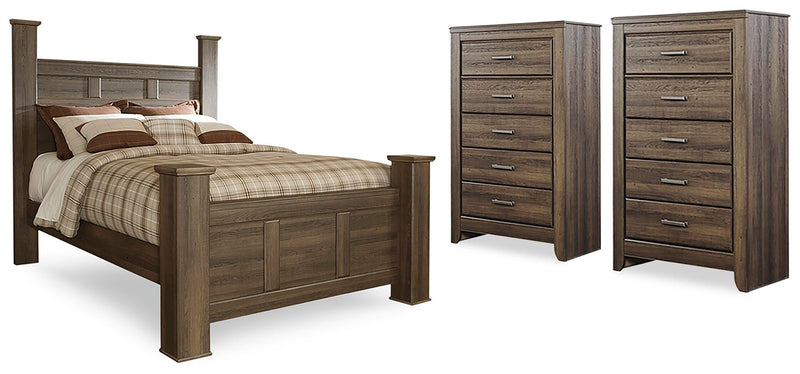 Juararo Dark Brown Queen Poster Bed and 2 Chests - B251B29