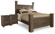 Juararo Dark Brown Queen Poster Bed and 2 Nightstands - B251B38