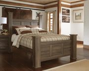 Juararo Dark Brown Queen Poster Bed and 2 Nightstands - B251B38