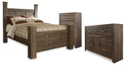 Juararo Dark Brown Queen Poster Bed, Dresser and Chest - B251B44