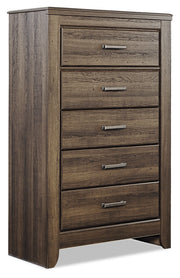 Juararo King Panel Bed with Mirrored Dresser and Chest in Dark Brown - PKG004072