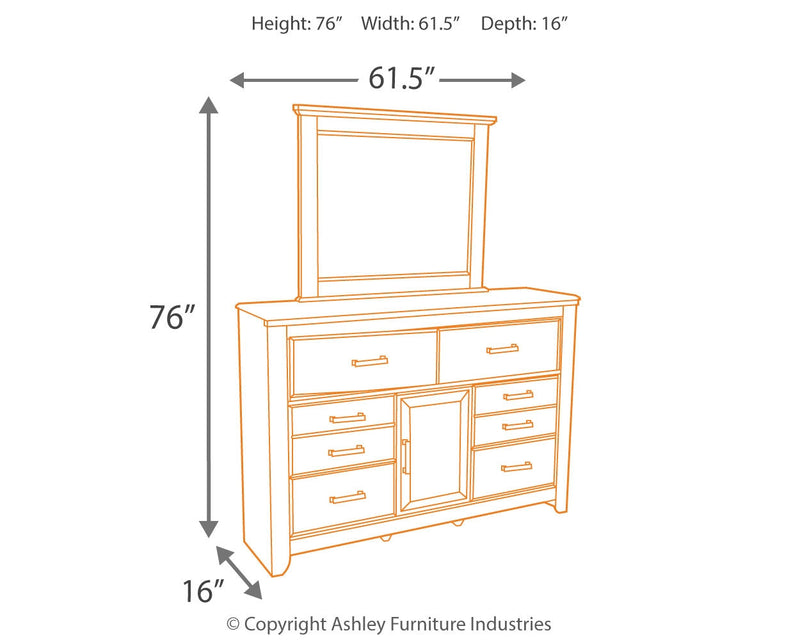 Juararo Queen Panel Bed with Mirrored Dresser in Dark Brown - PKG004082