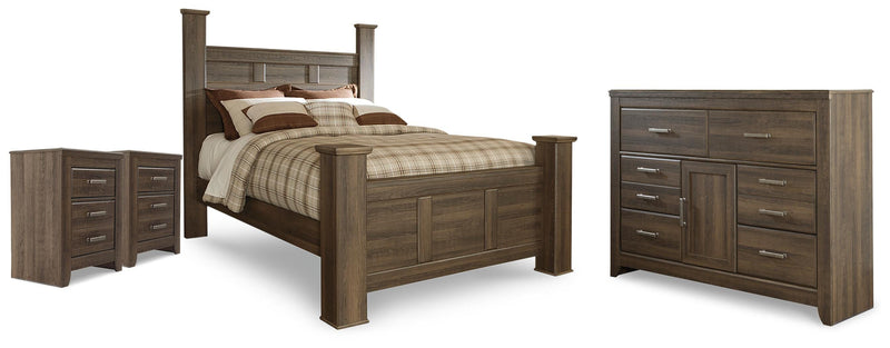 Juararo Queen Poster Bed, Dresser and 2 Nightstands - B251B48