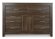 Juararo Queen Poster Bed with Dresser in Dark Brown - PKG004064