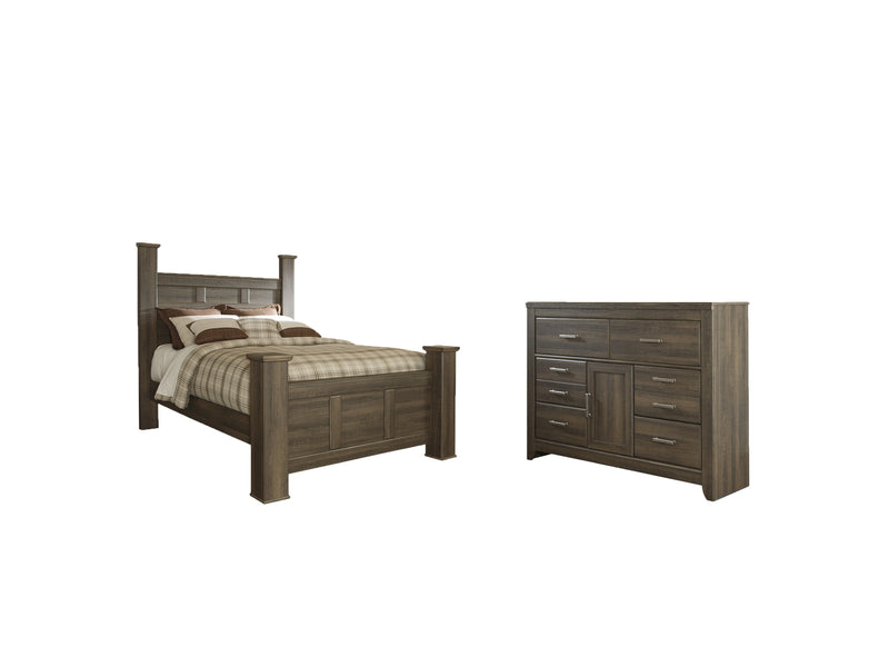 Juararo Queen Poster Bed with Dresser in Dark Brown - PKG004064