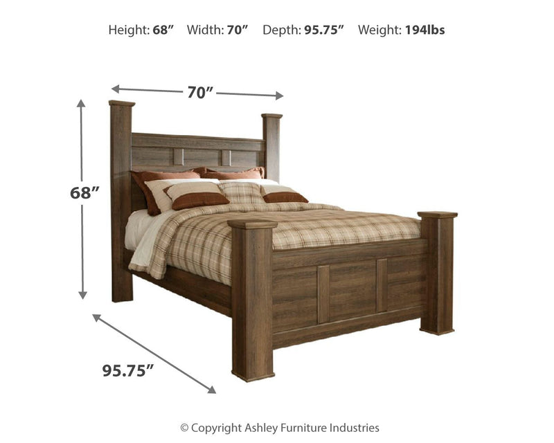 Juararo Queen Poster Bed with Dresser in Dark Brown - PKG004064
