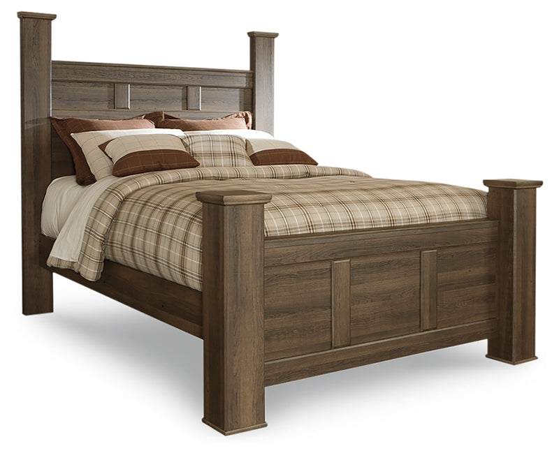 Juararo Queen Poster Headboard with Mirrored Dresser and Nightstand in Dark Brown from Ashley - Luna Furniture