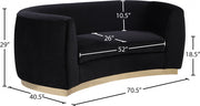 Julian 70.5" Velvet Upholstered Loveseat in Black - 620Black-L