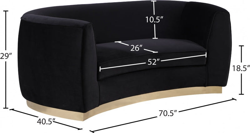 Julian 70.5" Velvet Upholstered Loveseat in Black - 620Black-L