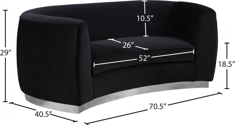 Julian 70.5" Velvet Upholstered Loveseat in Black - 621Black-L