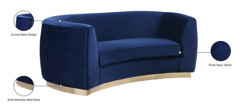 Julian 70.5" Velvet Upholstered Loveseat in Blue - 620Navy-L