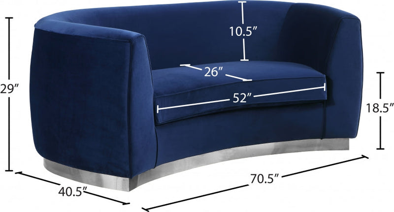 Julian 70.5" Velvet Upholstered Loveseat in Blue - 621Navy-L