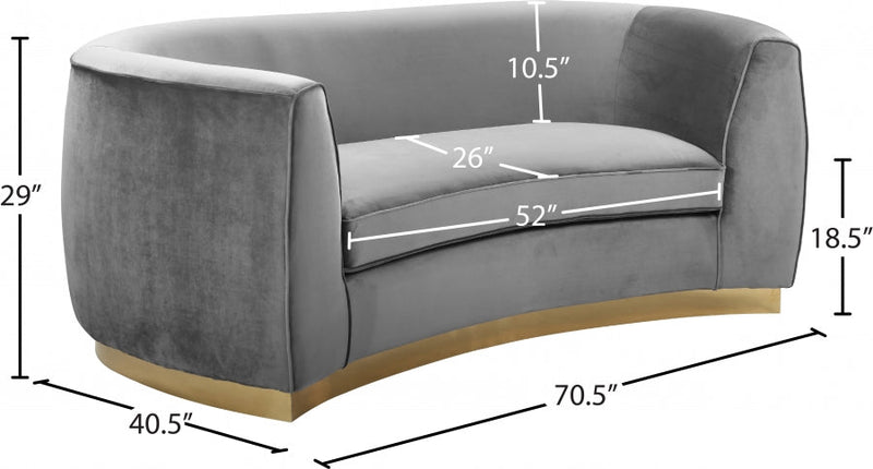 Julian 70.5" Velvet Upholstered Loveseat in Grey - 620Grey-L