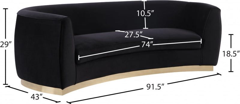 Julian 91.5" Velvet Upholstered Sofa in Black - 620Black-S