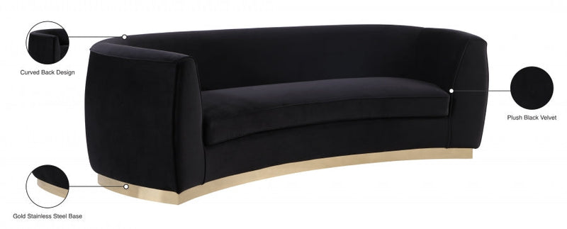 Julian 91.5" Velvet Upholstered Sofa in Black - 620Black-S