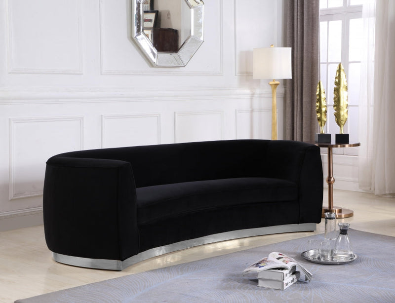 Julian 91.5" Velvet Upholstered Sofa in Black - 621Black-S
