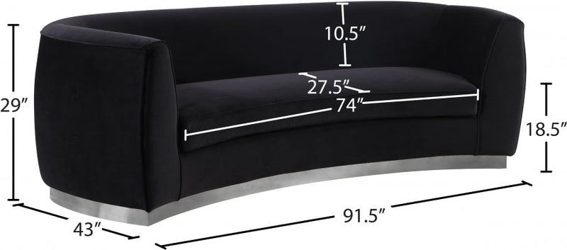 Julian 91.5" Velvet Upholstered Sofa in Black - 621Black-S