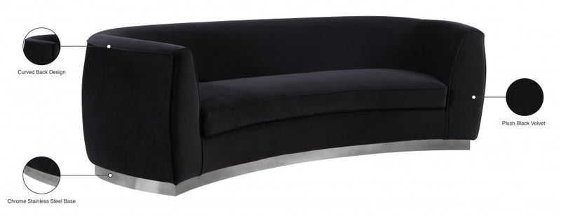 Julian 91.5" Velvet Upholstered Sofa in Black - 621Black-S