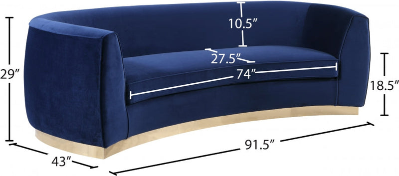 Julian 91.5" Velvet Upholstered Sofa in Blue - 620Navy-S