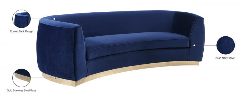 Julian 91.5" Velvet Upholstered Sofa in Blue - 620Navy-S