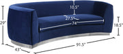 Julian 91.5" Velvet Upholstered Sofa in Blue - 621Navy-S