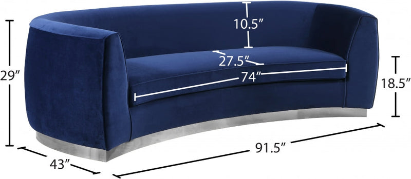 Julian 91.5" Velvet Upholstered Sofa in Blue - 621Navy-S