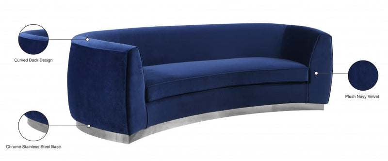 Julian 91.5" Velvet Upholstered Sofa in Blue - 621Navy-S