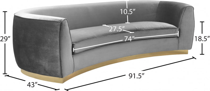 Julian 91.5" Velvet Upholstered Sofa in Grey - 620Grey-S