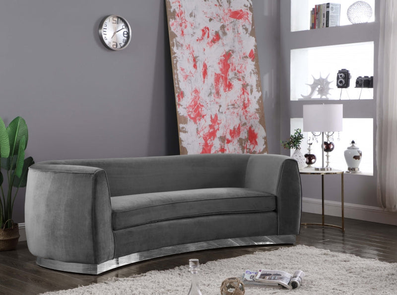 Julian 91.5" Velvet Upholstered Sofa in Grey - 621Grey-S