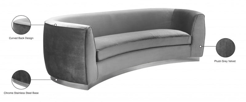 Julian 91.5" Velvet Upholstered Sofa in Grey - 621Grey-S