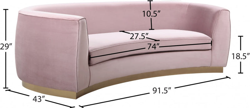Julian 91.5" Velvet Upholstered Sofa in Pink - 620Pink-S