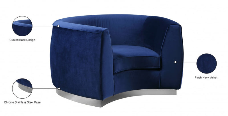Julian Velvet Upholstered Chair in Blue - 621Navy-C